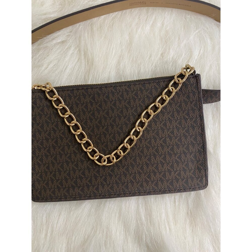 Michael Kors Mk Signature Sleek Fanny Pack Belt Wallet Waist Bag Small Chocolate - Picture 2 of 9